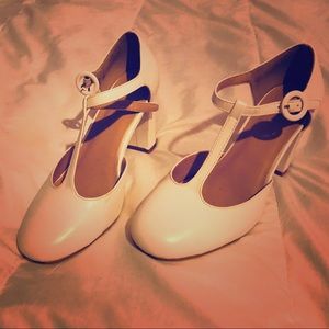 Vintage T strap white pumps